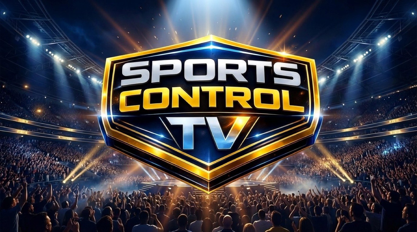 Sports Control TV displayed on a venue big screen above a packed crowd